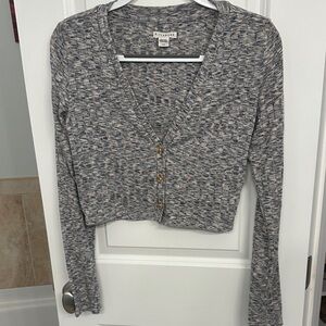 Billabong Gray Multi-Textured Cropped V-Neck Cardigan size Large